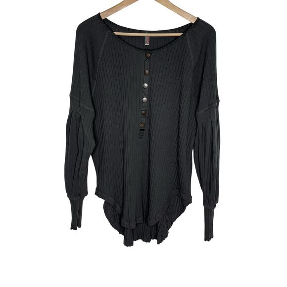 Free People Movement Bella Layer Long Sleeve Top Womens Large Gray Cotton Boho - Picture 2 of 10